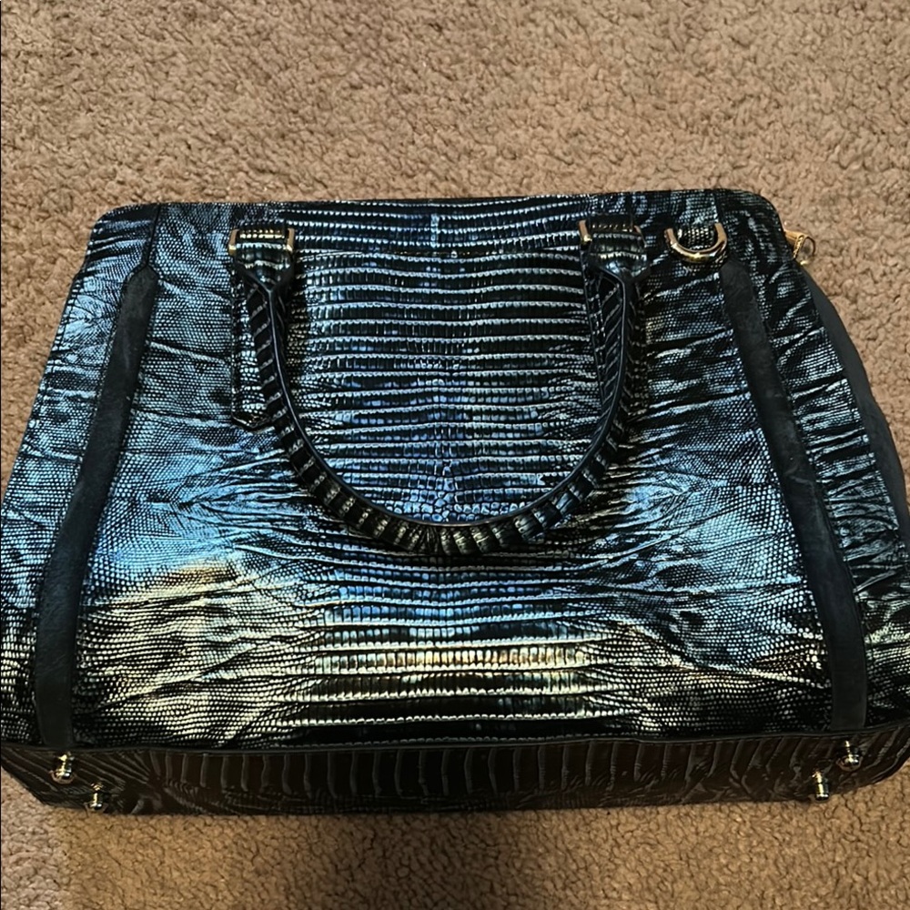 Brahmin Black and Silver Satchel with Metallic Accents